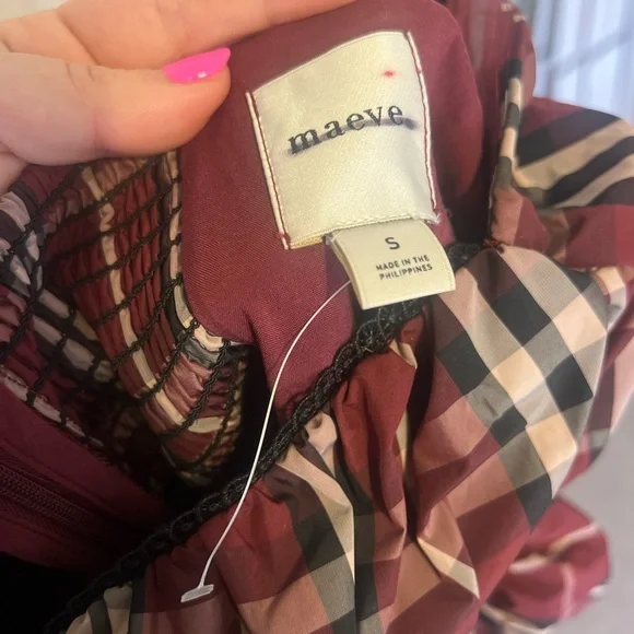 Anthropologie Maeve maroon plaid tartan burgundy mini dress size xs nwt - Picture 7 of 8